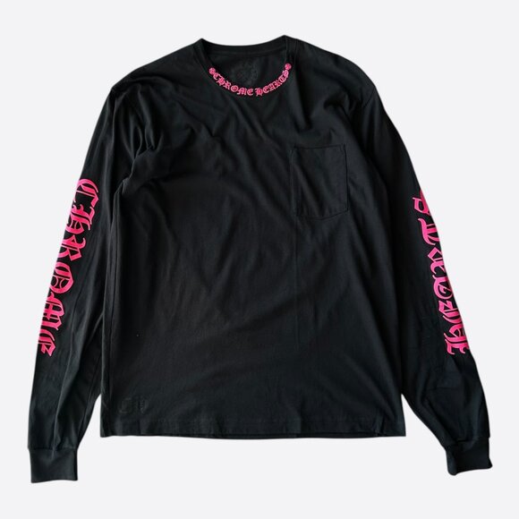 Chrome Hearts Black & Pink Neck Logo Longsleeve T-Shirt - Picture 1 of 7